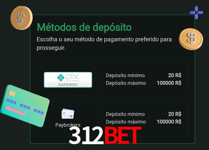 O cassino 312Bet oferece uma grande variedade de métodos de pagamento